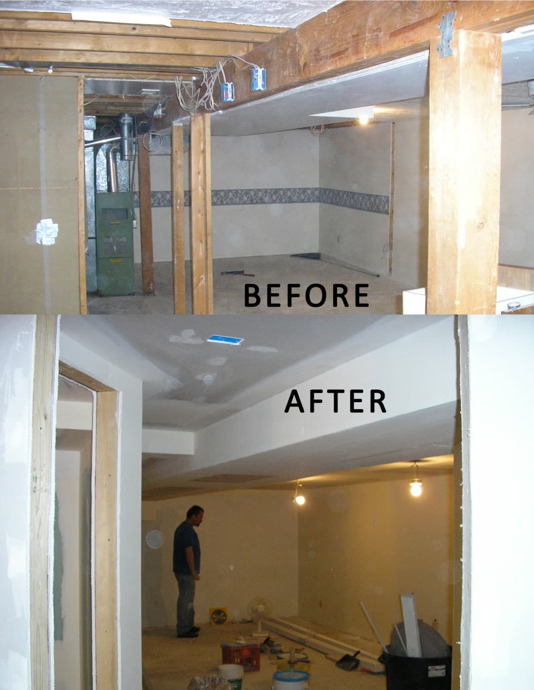 Main Beam Addition in Basement - Before and After