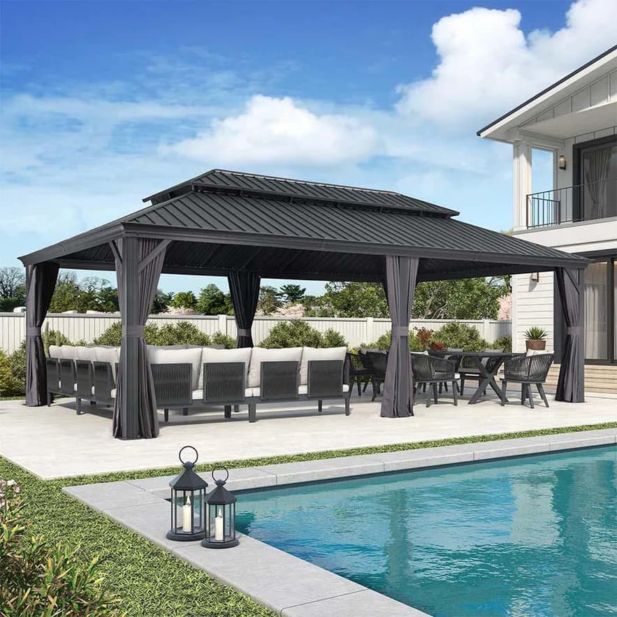 14x24 Hard Top Gazebo with Curtains