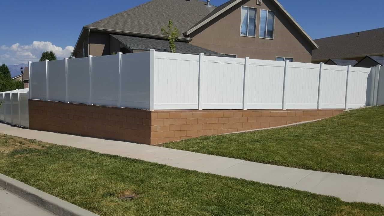 Vinyl Fence on Block Wall - View 2