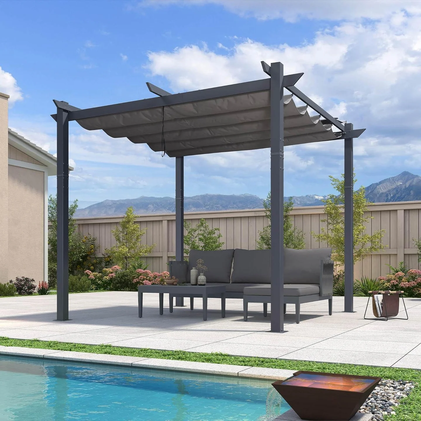 10x10 Retractable Pergola in Gray