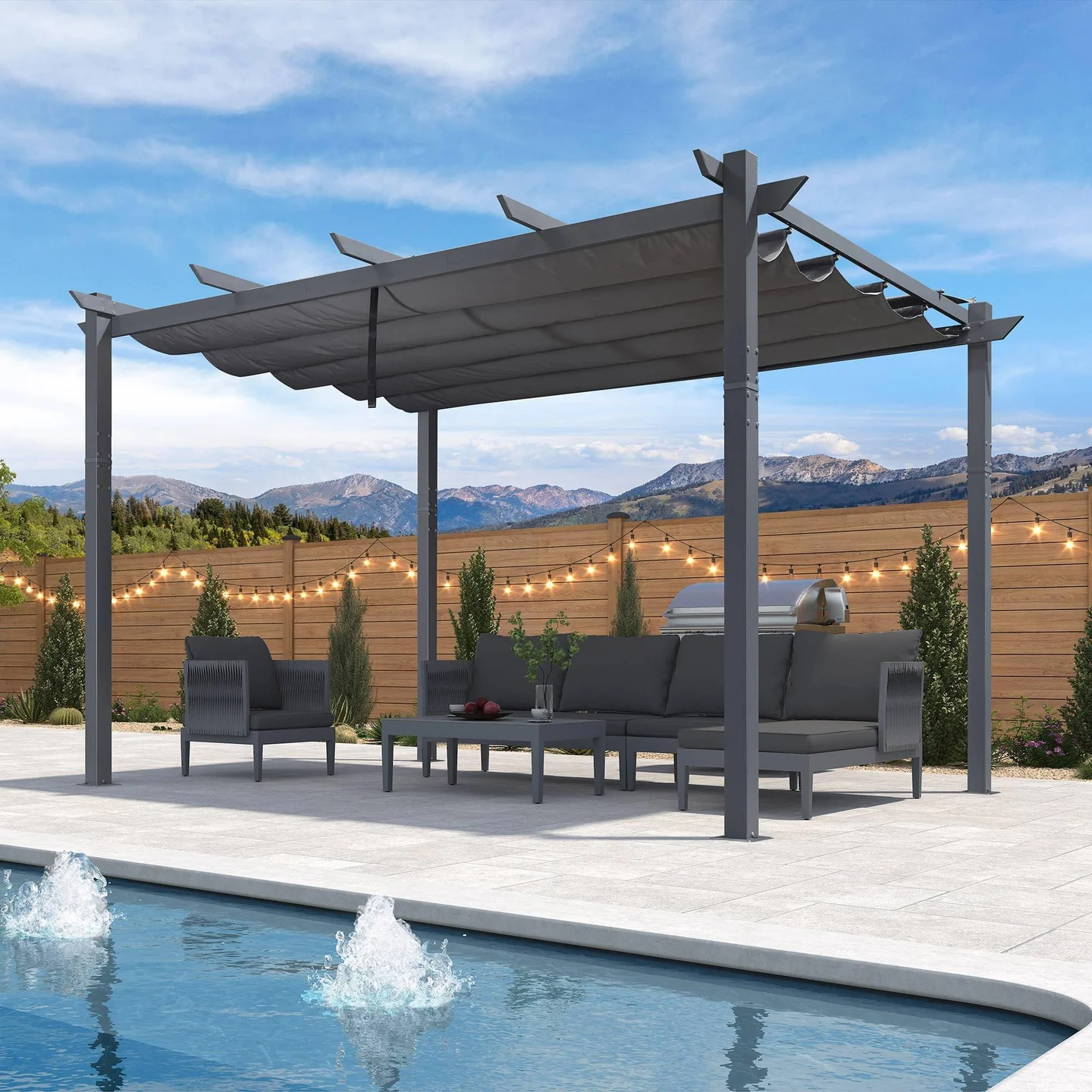 10x13 Retractable Pergola in Gray