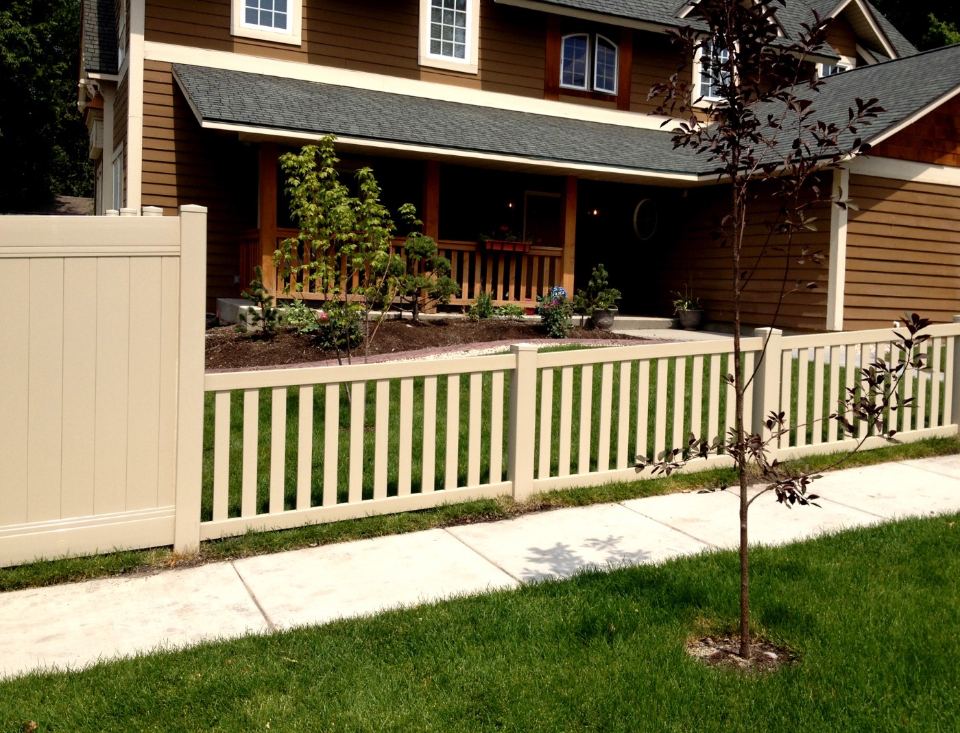 3-Foot Tan Vinyl Picket Fence with In-Rail Design