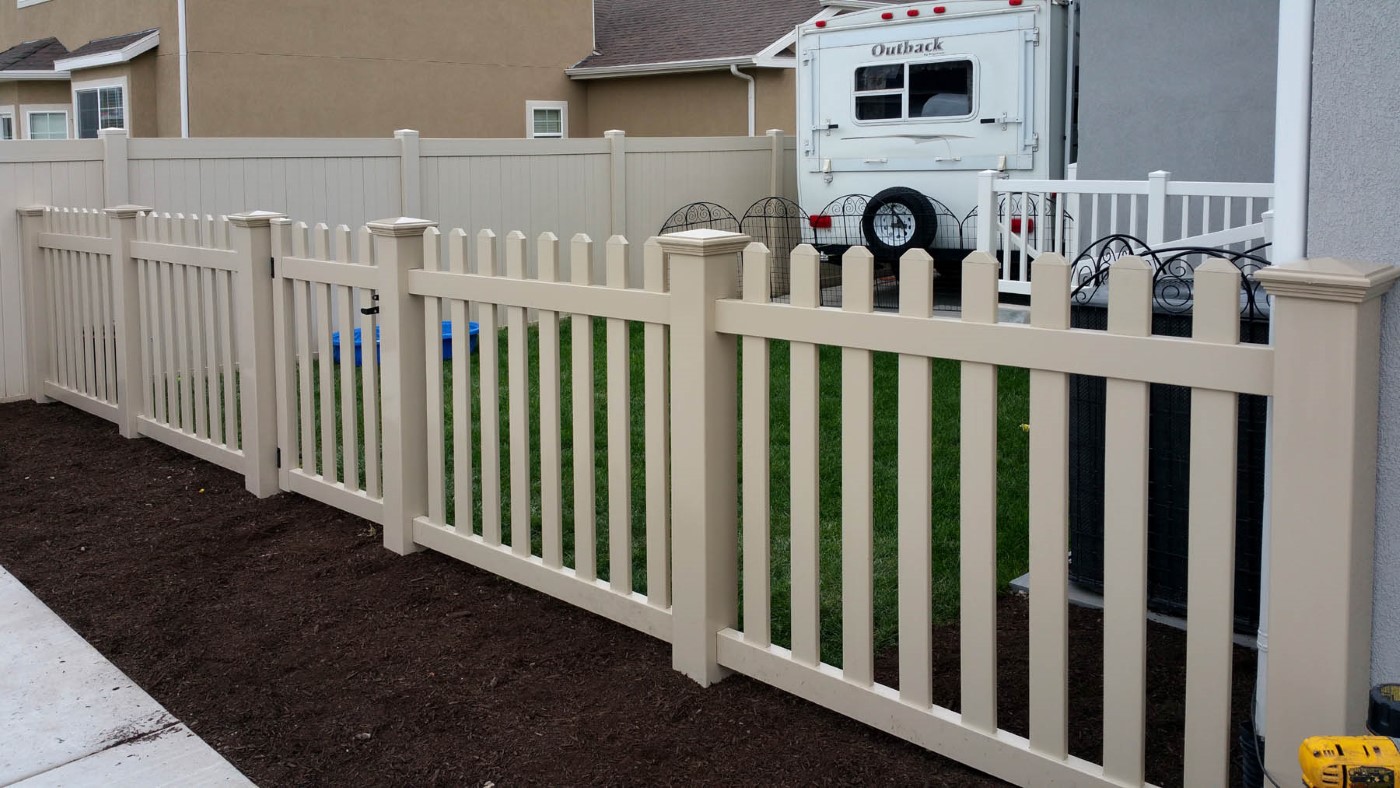 3-Foot Tan Straight Top Vinyl Picket Fence