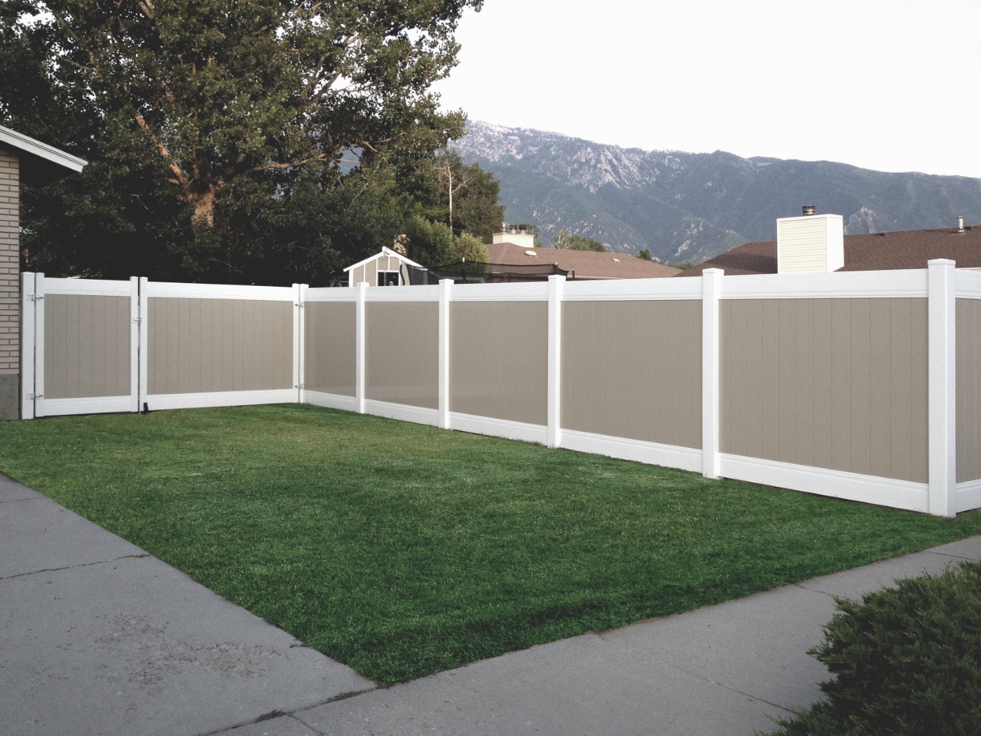 6-Foot White and Tan Vinyl Privacy Fence